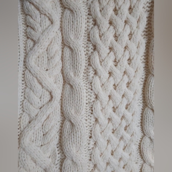 Aran Island Knitwear Ivory Cable Knit Merino Wool Crewneck Sweater Size Large - Picture 7 of 9